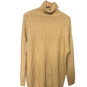 Hooked Up by IOT Cable Knit Turtleneck Sweater - Camel Color Oversized Large